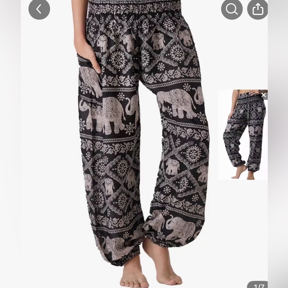 Bohemian harem Elephant floral Print Black and Cream Pants.